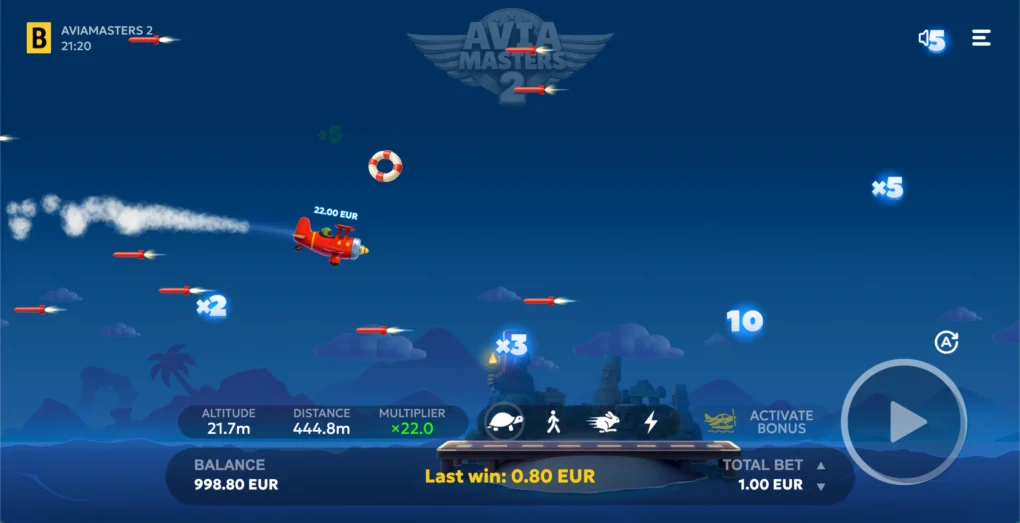 Gameplay screen from Aviamasters 2 with aircraft takeoff